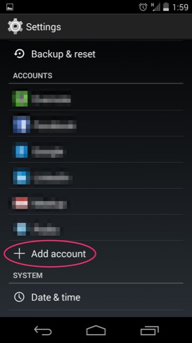 Android account list