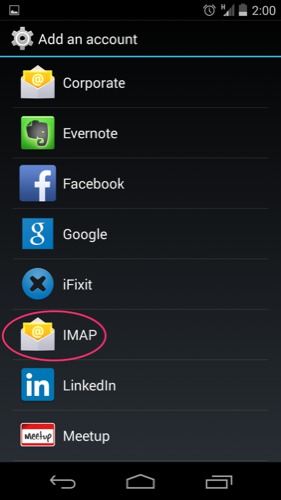 Android Add IMAP Account