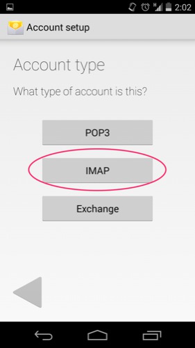 Android - choose imap after selecting manual settings