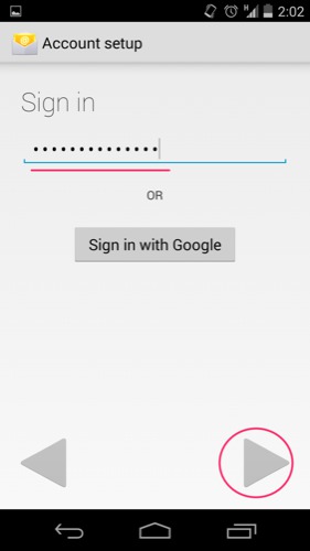 Android set the password for the mail account