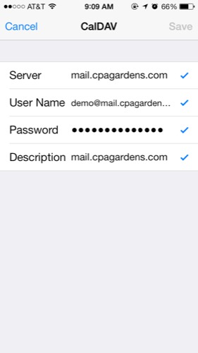 Settings for CalDav on ios