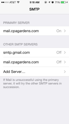 change the outgoing server for an existing account on ios