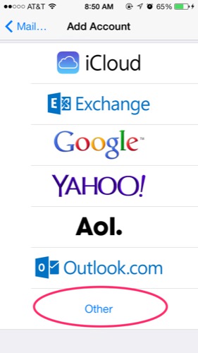 In the add account dialog choose other